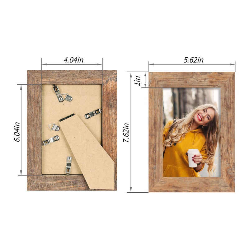 iRahmen 4x6 Picture Frame Set of 4, High Definition Real Glass Rustic Brown Frame, 4 x 6 Wood Photo Frames for Tabletop Display and Wall Mounting - Image 4